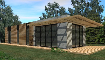 maison loft en bois et pierre grise aquarium
